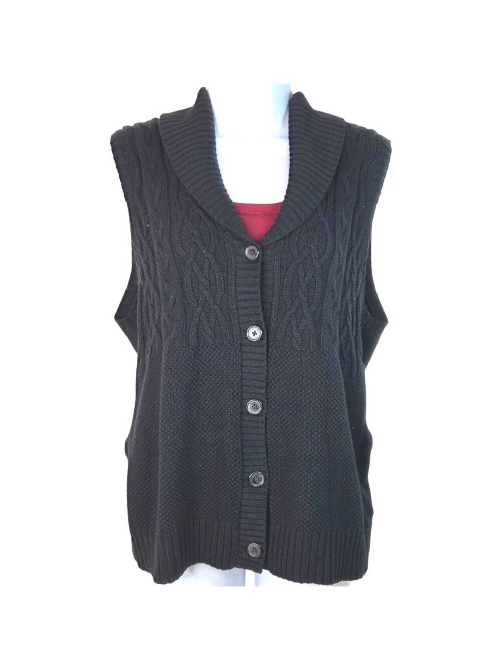 American Living Black Cable Knit Button Front Sweater Vest Large